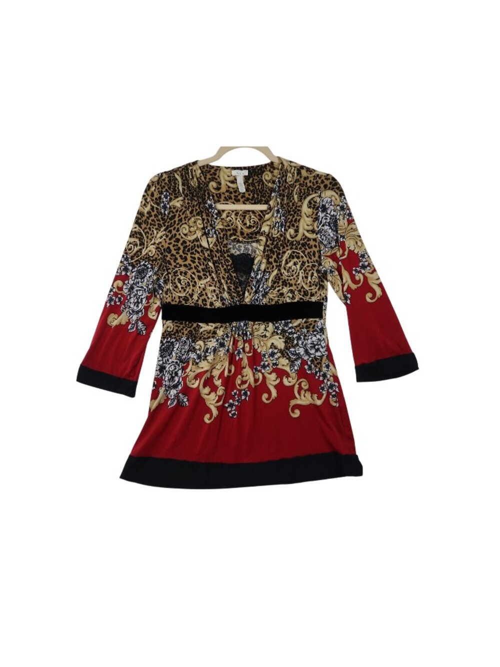 Soma S Red Leopard & Floral 3/4 Sleeve Top Soft Stretchy